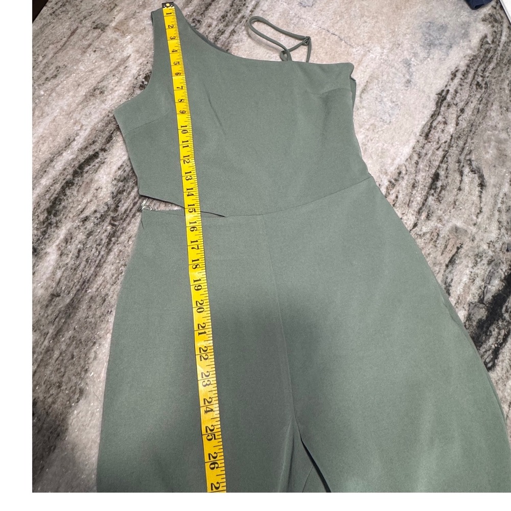 Sage The Label Jumpsuit Womens XS One Shoulder Cutout Wide Leg Sage Green - Picture 6 of 12